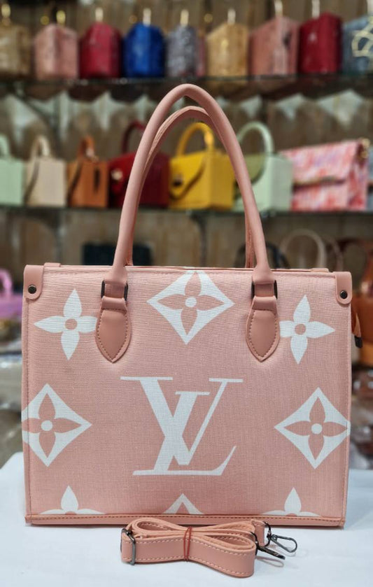 Genuine Leather Onthego Tote Bag for Women - Classic Fashion Shoulder Bag with Monogram Embossing, 25CM, Versatile